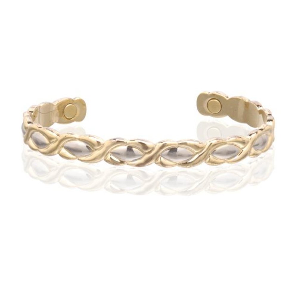 Trendy Silver Gold Two Tone Magnetic Bracelet Naturally Heal Pain Relieve Cuff